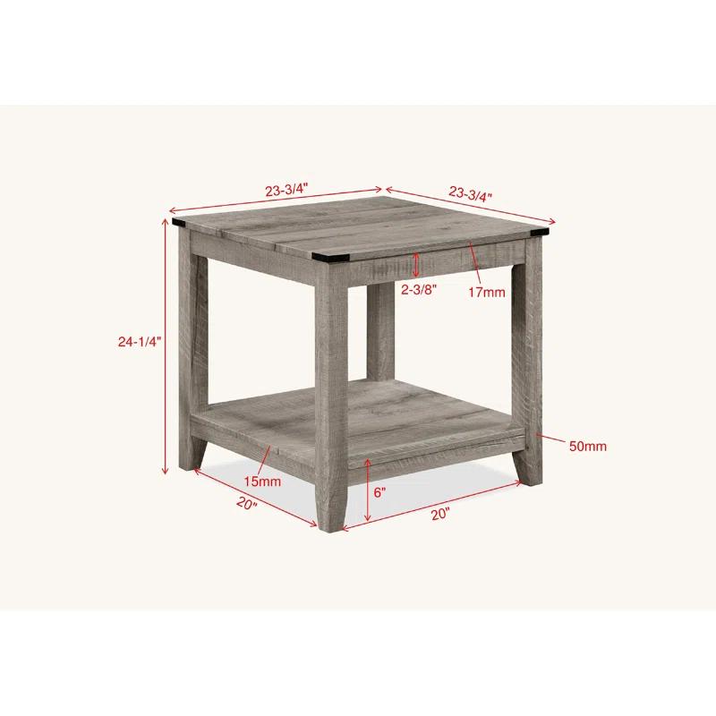 August Grove® Rustic Gray Brown 3-Piece Cocktail Set Wooden Table Top Rectangular Coffee Table And Two Matching Square End Tables Living Room Wooden Furniture Retro