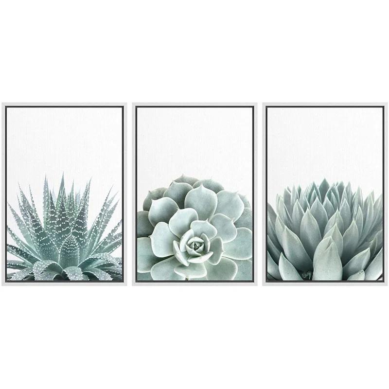 IDEA4WALL Succulent " Green Succulent And Cactus Variety Wilderness Nature " 3 - Pieces