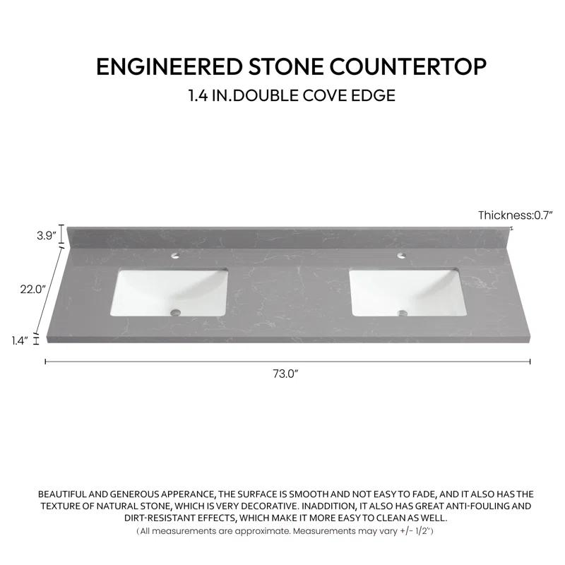 Vinnova Malaga 73'' Stone Double Bathroom Vanity Top with Sink