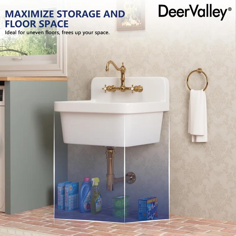 DeerValley 24"×19.7" Vitreous China Wall Mount Utility Sink Farm Style High Back Laundry Sink