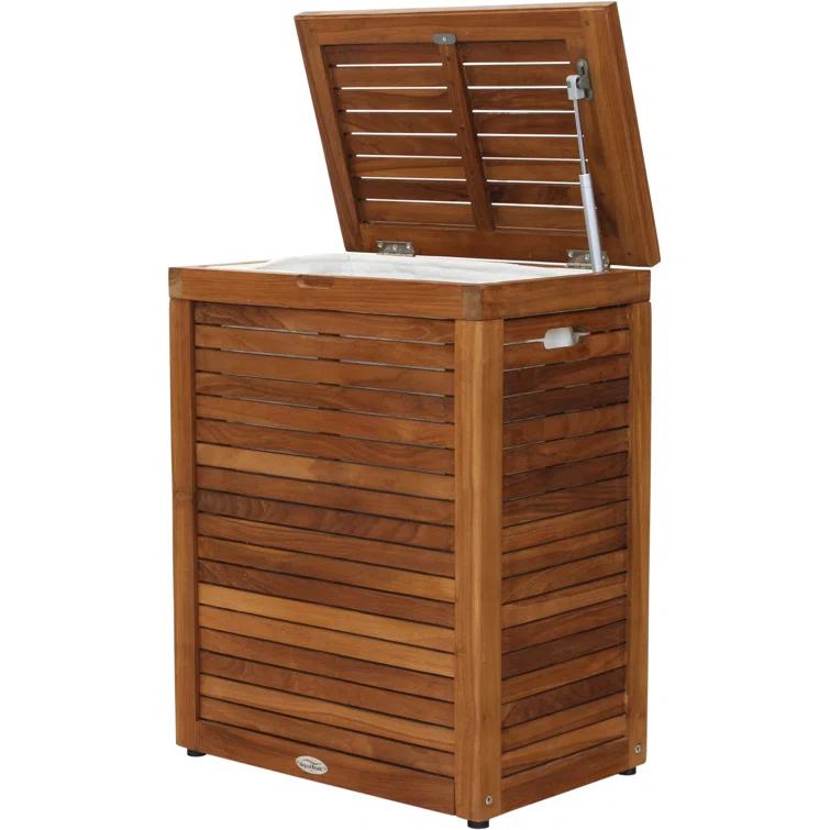 Aqua Teak Moti Wood Laundry Hamper with Handles