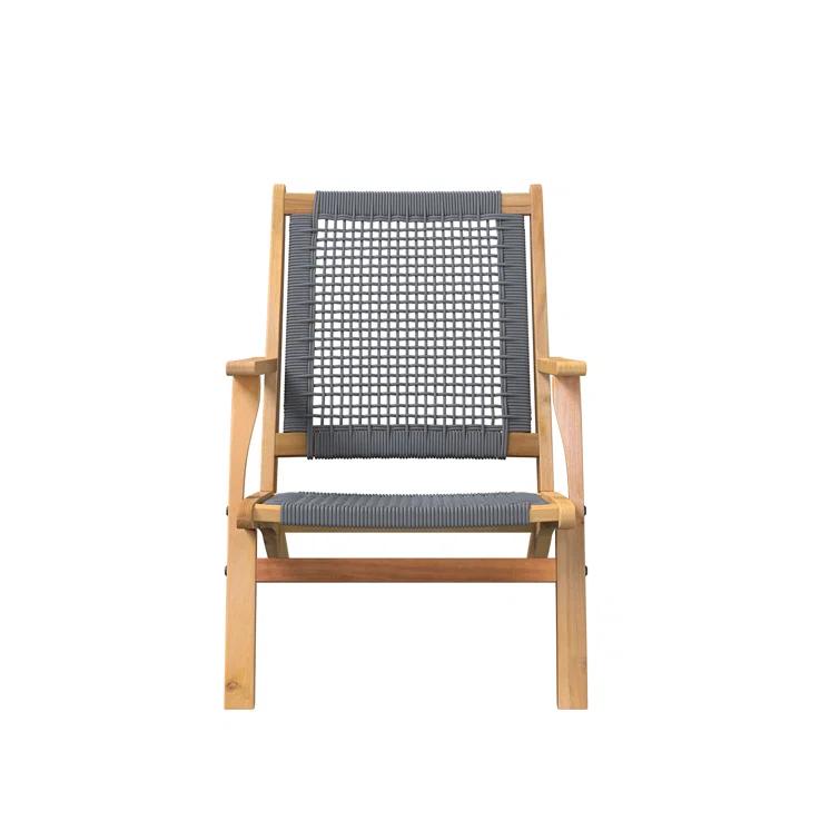 Balkene Home Patio Sense Vega Natural Stain Chair ,Acacia Wood Construction ,Woven Web Seat- Navy Blue Cording