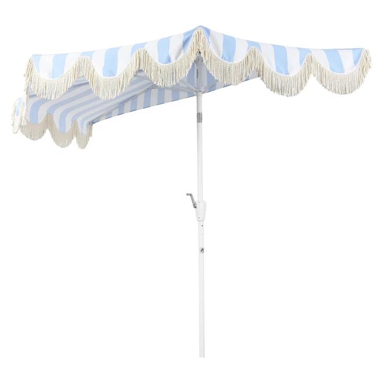 Arlmont & Co. Tasheba 9 ft. Classic Scalloped Fringe Half Market Patio Umbrella with Crank, and UV Protection