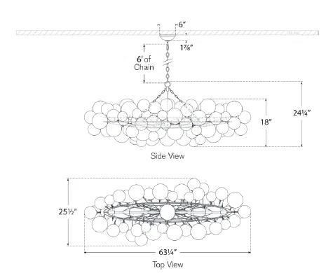Talia 63" Burnished Silver Leaf Glass Linear Chandelier