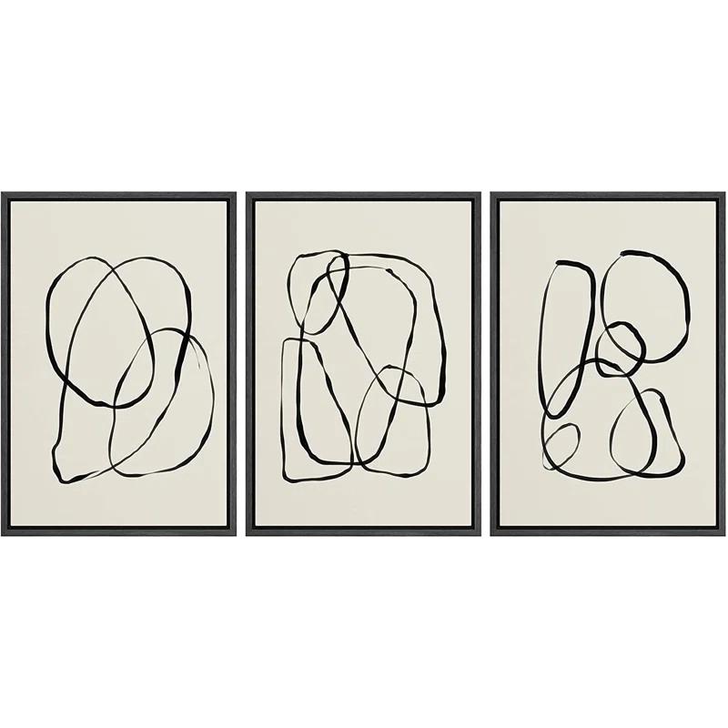 SIGNLEADER " Modern Duotone Geometric Spiral Ring Circle Collage 3 Piece Framed Wall Art. " 3 - Pieces