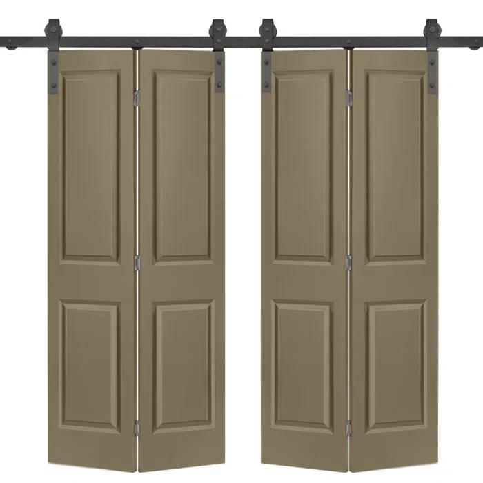 Calhome Paneled MDF Composite Double Bifold Barn Doors with Installation Hardware Kit