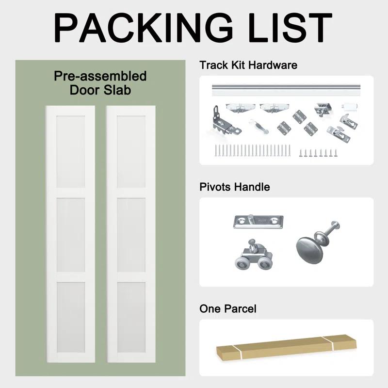 EASELIFE Frosted Glass And Solid Manufactured Wood Bi-Fold Door With Installation Hardware Kit