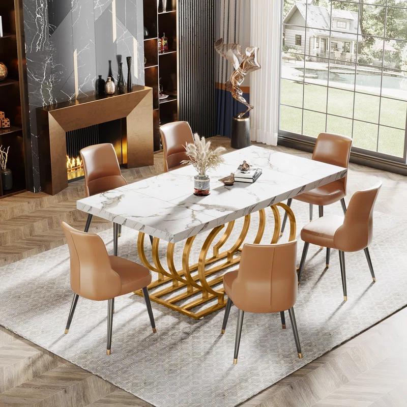 Everly Quinn Hausner 63" Dining Table, Faux Marble Top
