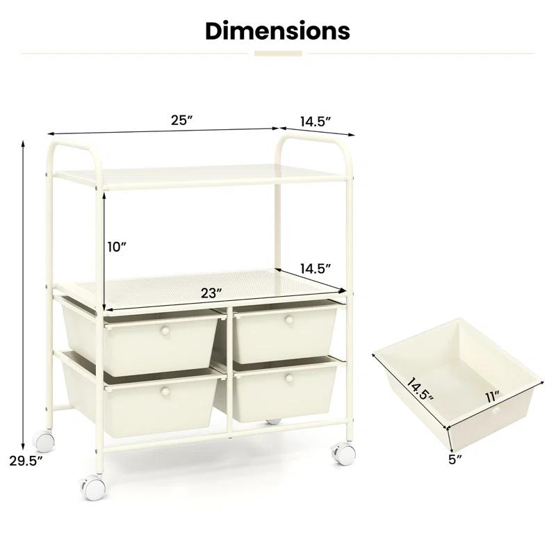 Latitude Run® Rolling Storage Cart Metal Rack Shelf 4 Drawers Home Office Furniture