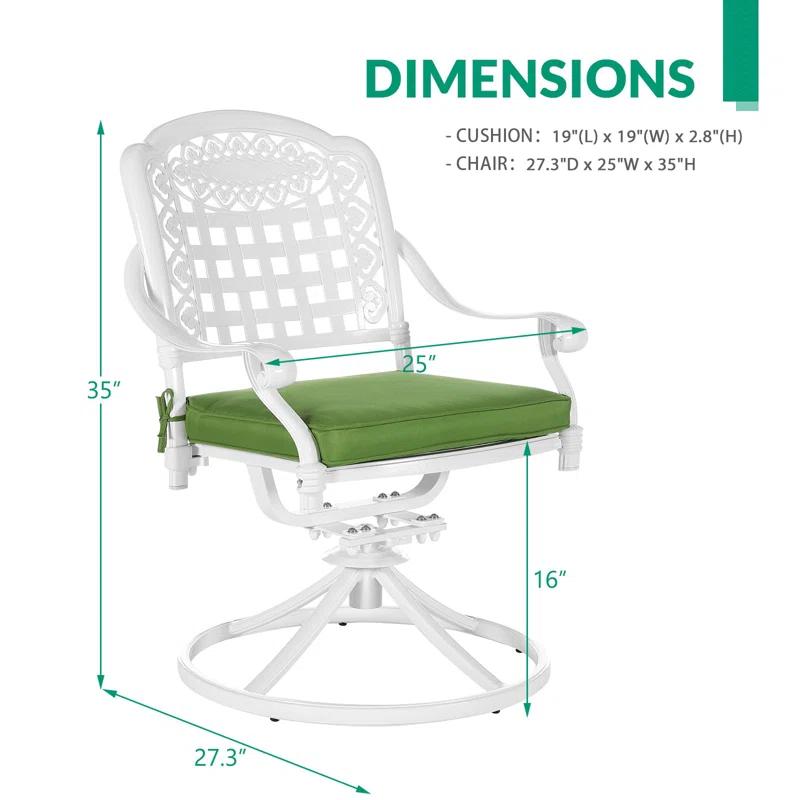VIVIJASON Vivijason Patio Swivel Dining Chairs Set Of 2, All Weather Cast Aluminum Outdoor Dining Rocker Chairs, Patio Furniture Chair Set With Cushion For Balcony, Lawn, Garden, Backyard, White/green Cushion