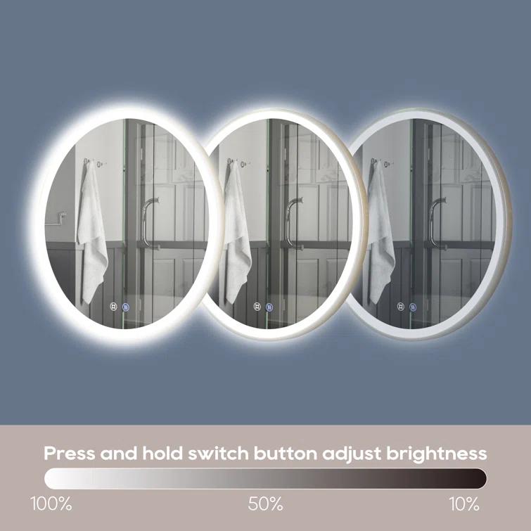 Deluxe Living Modern Round Illuminated Dimmable LED Anti Fog Makeup Bathroom Vanity Mirror