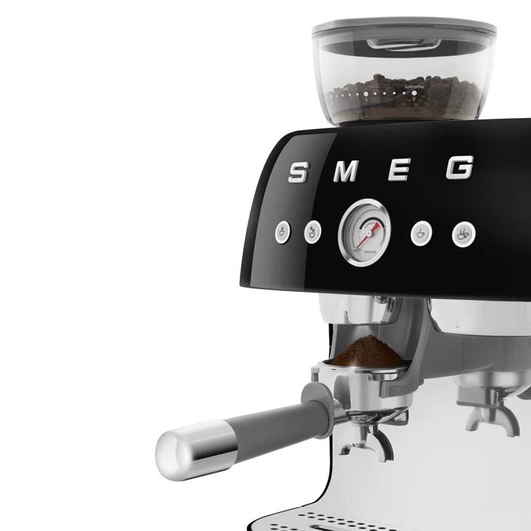 SMEG Black Semi-Automatic Coffee and Espresso Machine with Milk Frother
