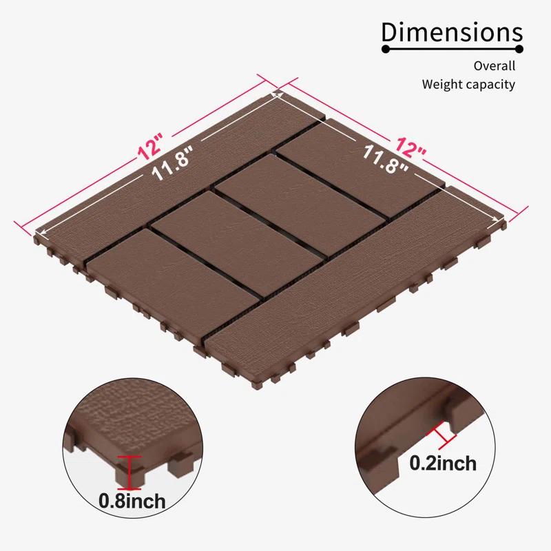 AONYAYBM 12" X 12" Plastic Interlocking Deck Tile,(Set Of 44)
