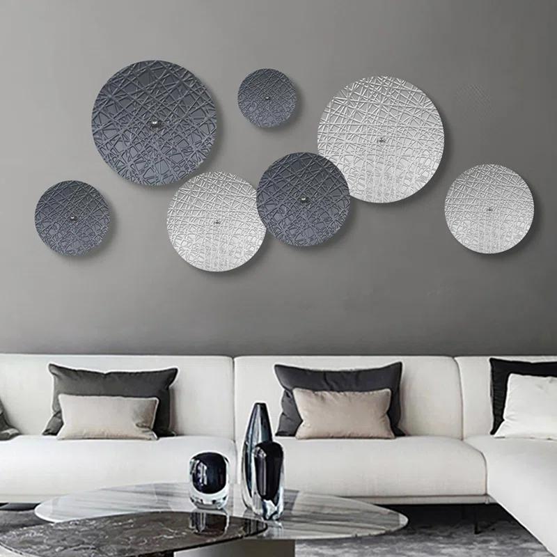Silver And Grey Wall Decor For Living Room, 7PCS Metal Wall Art Hanging Sculptures For Office Dining Room Decoration, Modern Silver Home Decor For Apartment Bedroom New Home Gift