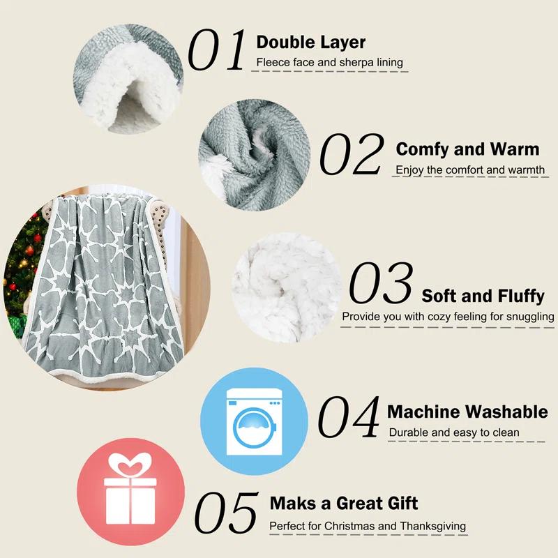 Catalonia Catalonia Sherpa Throw Blanket, Super Soft Fuzzy Plush Bed Throw TV Blanket, 50" x 60", Holiday Throw