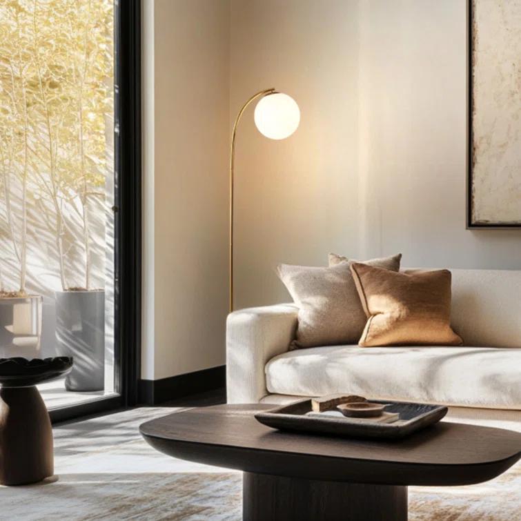 Brightech Luna Drop 75 in. Modern LED Arched Standing Floor Lamp with Frosted Glass Globe Shade