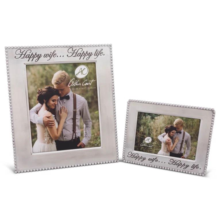 Arthur Court Designs Gray Metal Beaded Picture Frame