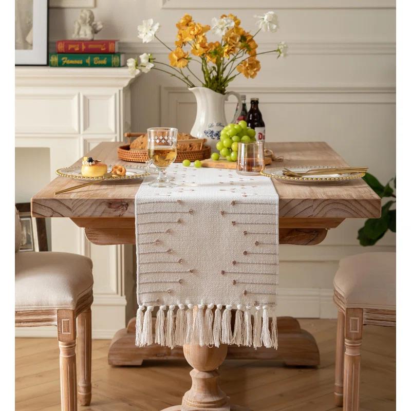 Foundry Select Boho Table Runner 13 X 108 Inch Long Natural Cotton Woven Runner With Tassels For Home Dining Table Décor, For Modern Farmhouse Decor Coffee Table Runner, Taupe And Beige
