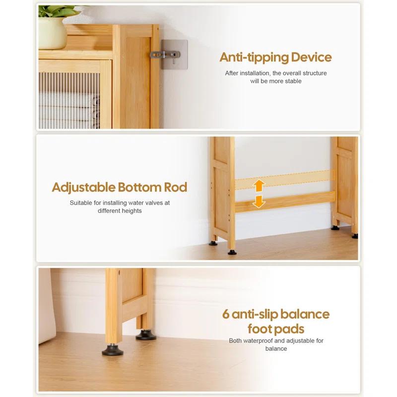 Latitude Run® Over The Toilet Storage Cabinet With Acrylic Door Panel And Paper Towel Drawer, Bamboo Space Saver Shelf, Bathroom Organizer Rack