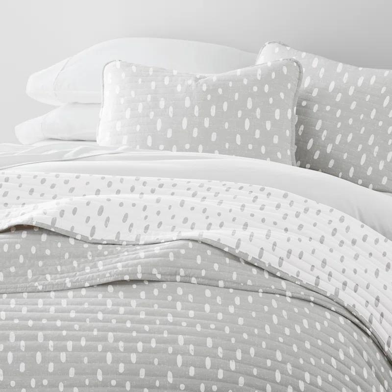Becky Cameron Gray Polka Dots Pattern Reversible Quilt Set
