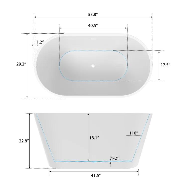 Vanity Art 54'' x 29'' Freestanding Soaking Acrylic Bathtub VA6815-NXSW-TG