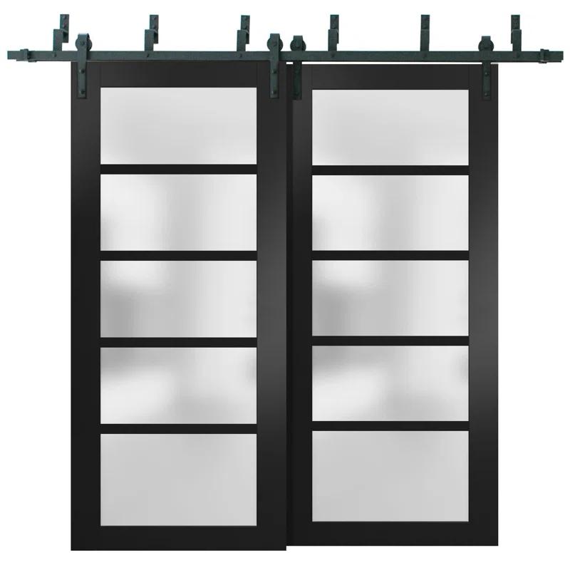 SARTODOORS Quadro Frosted Glass Barn Doors with Installation Hardware Kit