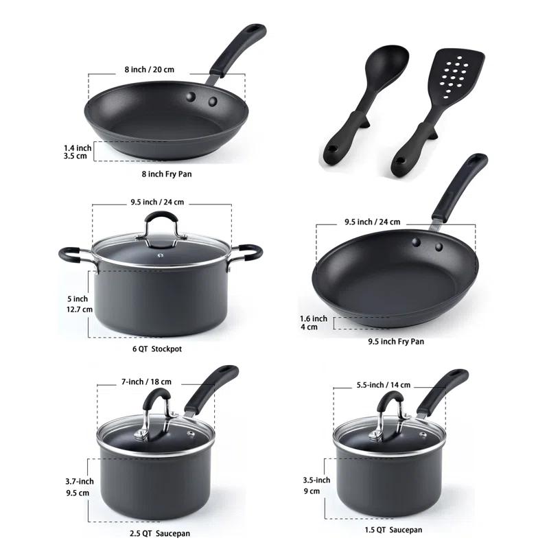 Cook N Home Professional Hard Anodized Pots and Pans Set Nonstick, Kitchen Cookware Set, Black