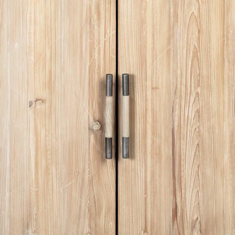 Dovetail Furniture Moura 84" Carved Door Front Reclaimed Pine Sideboard in Light Blond with Iron Legs | Perigold