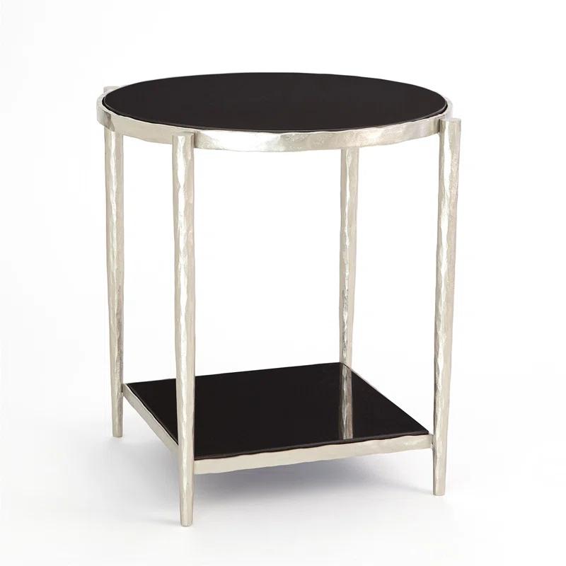 Circle/Square Side Table-Nickel w/ Black Granite