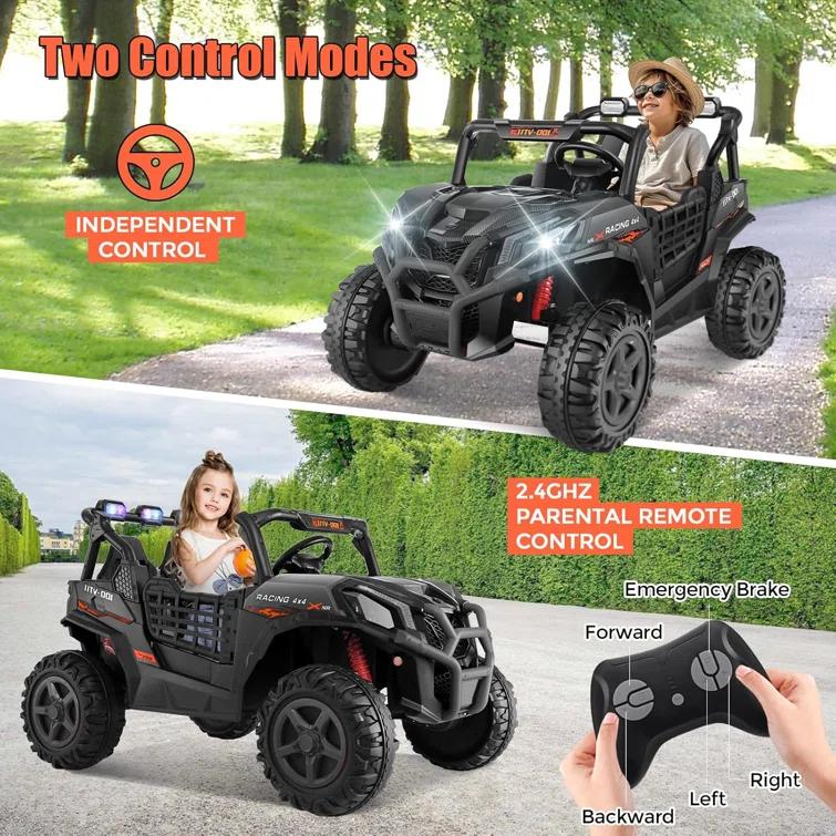 Ancheer 24v 2 Seater Ride on Car with Remote Control, 4WD/2WD Kids Power Electric Wheel UTV, 20" Spacious Seat, 4 Shock Absorbers, Music, Bluetooth, 24 Volt Ride On Toys for Boys/Girls