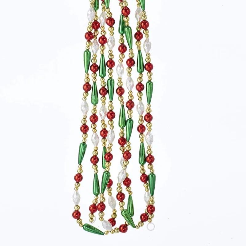 Kurt Adler Kurt Adler Gold, Red, Green and White Round Bead with Water Drop Beaded Garland, 9 Ft