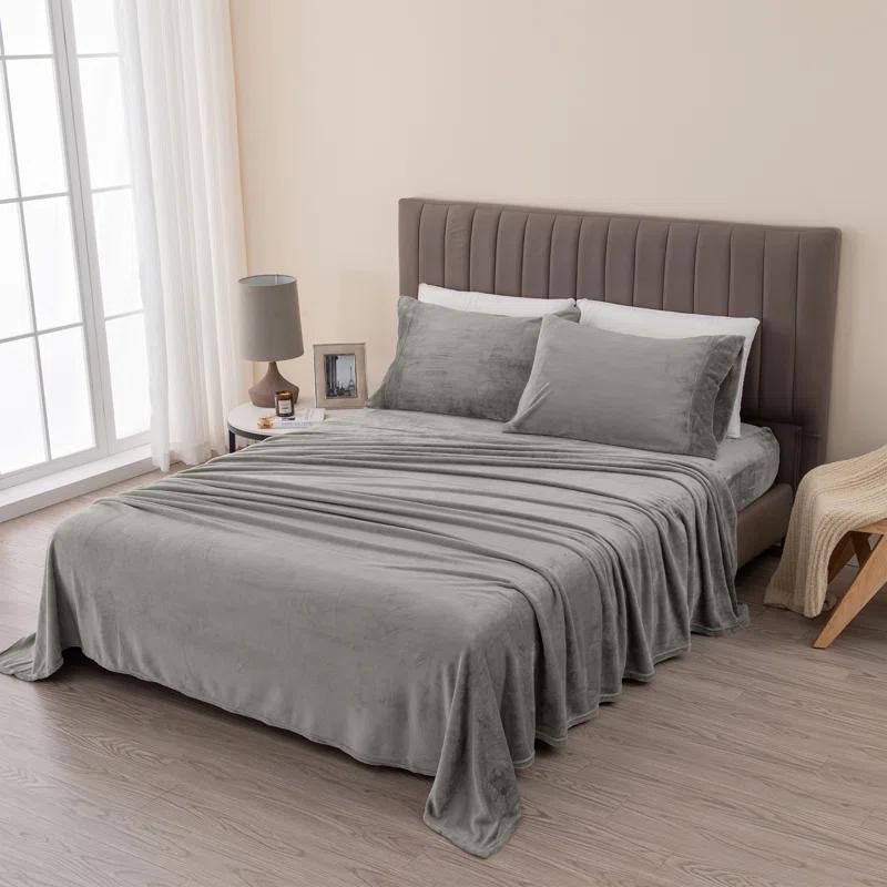 FreshFolds Ultra Soft Micro Plush Velvet Solid Sheet Sets