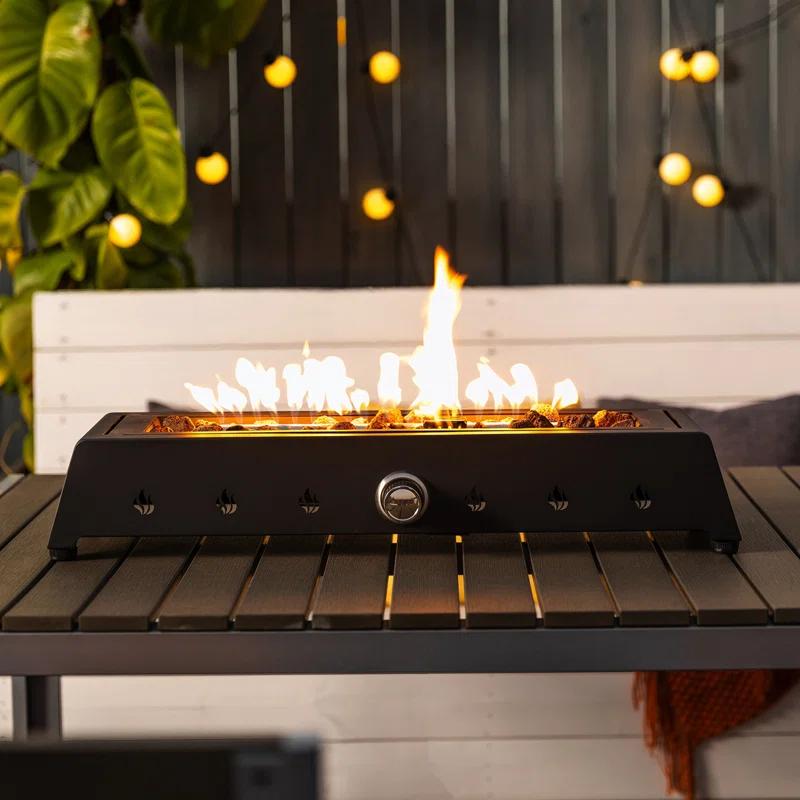 Tabletop Fire Pit with Quick Connect Joint, Glass Wind Guard and Lava Rock