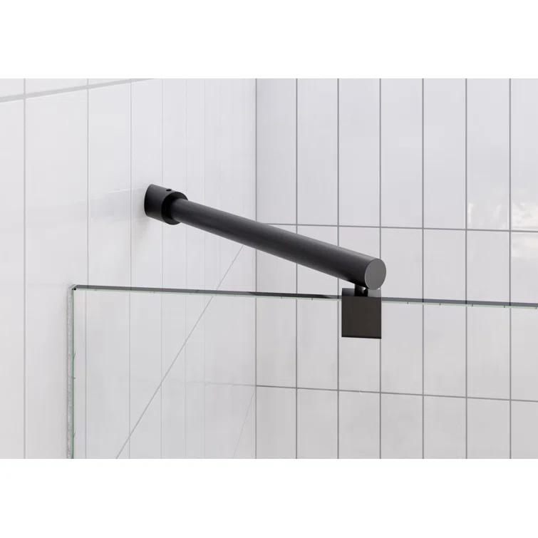 Glass Warehouse Mimas 43 in. x 78 in. Fully Frameless Glass Hinge Towel Bar Shower Door TBGH-43-MB