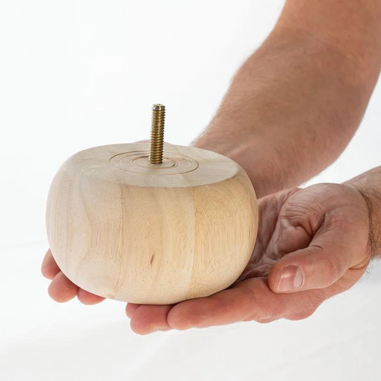 2-1/2in H x 4-1/2in Dia Unfinished Solid Hardwood Bun Foot Leg