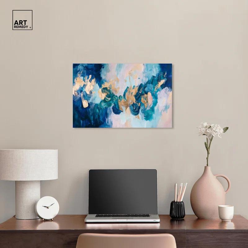Art Remedy Golden and Aqua Land Canvas Blue Abstract Art by Art Remedy