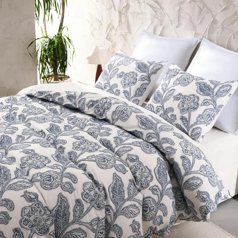 MeadowPark Cotton Clipped Jacquard Jacobean Floral Duvet Cover Set