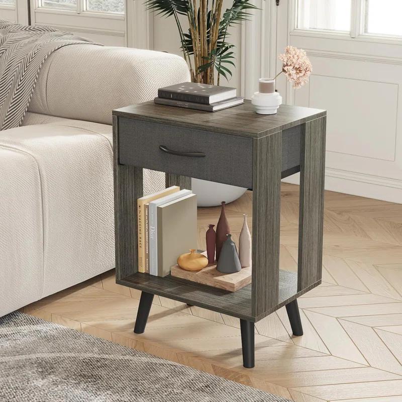 Nightstands Set Of 2 With Fabric Storage Drawer And Open Wood Shelf, Side Table With Storage For Bedroom, Bedside Tables - 23.7" H