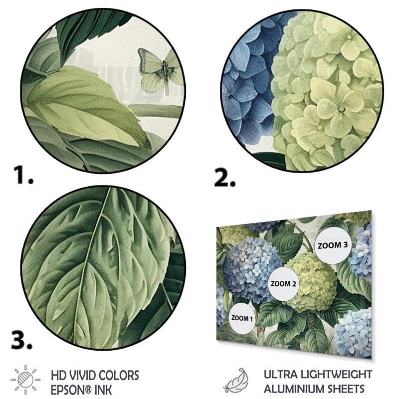 Design Art Pink Green Hydrangea Blooms Heaven I Plants & Flowers Wall Decor on Metal