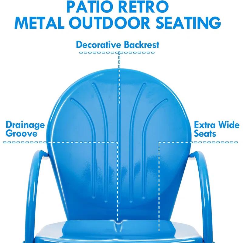 Latitude Run® Outdoor Bistro Set, 3 Pieces Retro Metal Porch Furniture Set, All-Weather Patio Bistro Set, 2 C-Spring Metal Chairs And Round Side Table For Porch, Garden, Lawn And Balcony