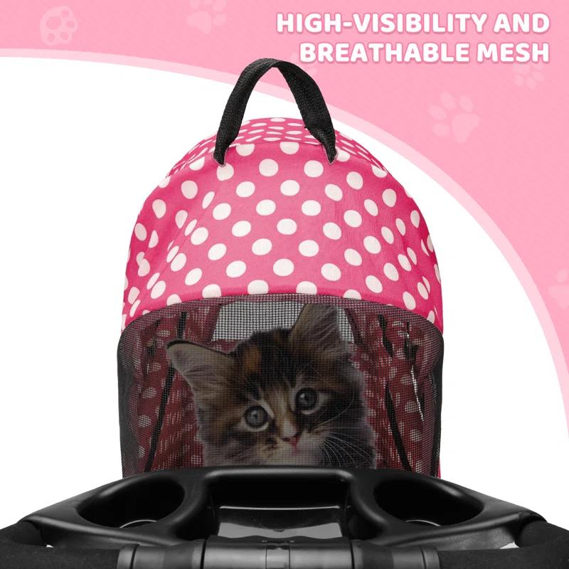 3-In-1 Pet Stroller Foldable Pet Stroller With Weather Cover Storage Basket For Dog Cat