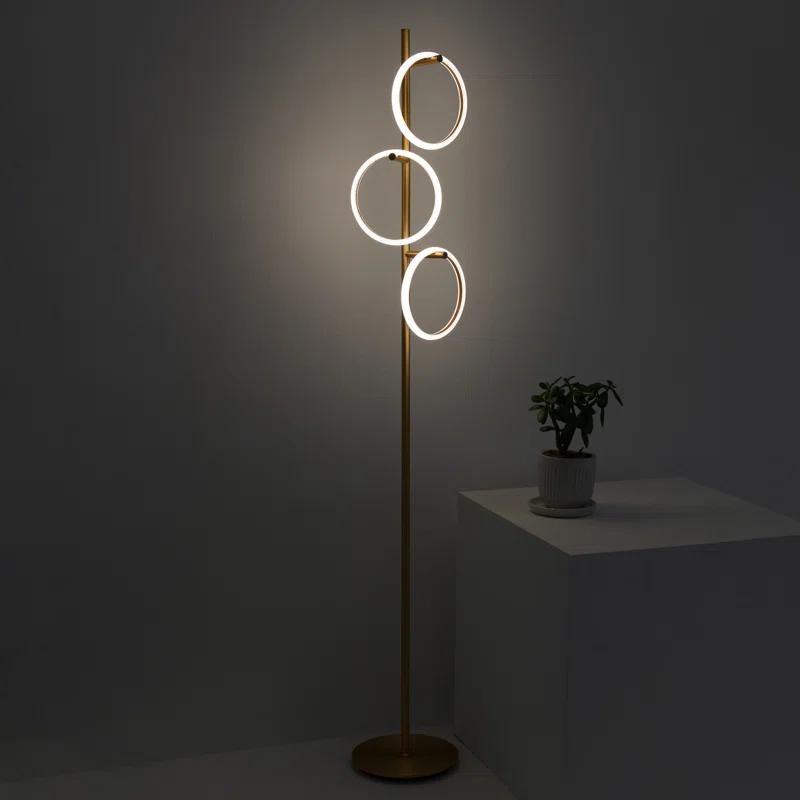 Brightech Saturn 66" Modern LED Floor Lamp with 3 Removable Ring Lights and Gold Finish, 3-Way Dimming