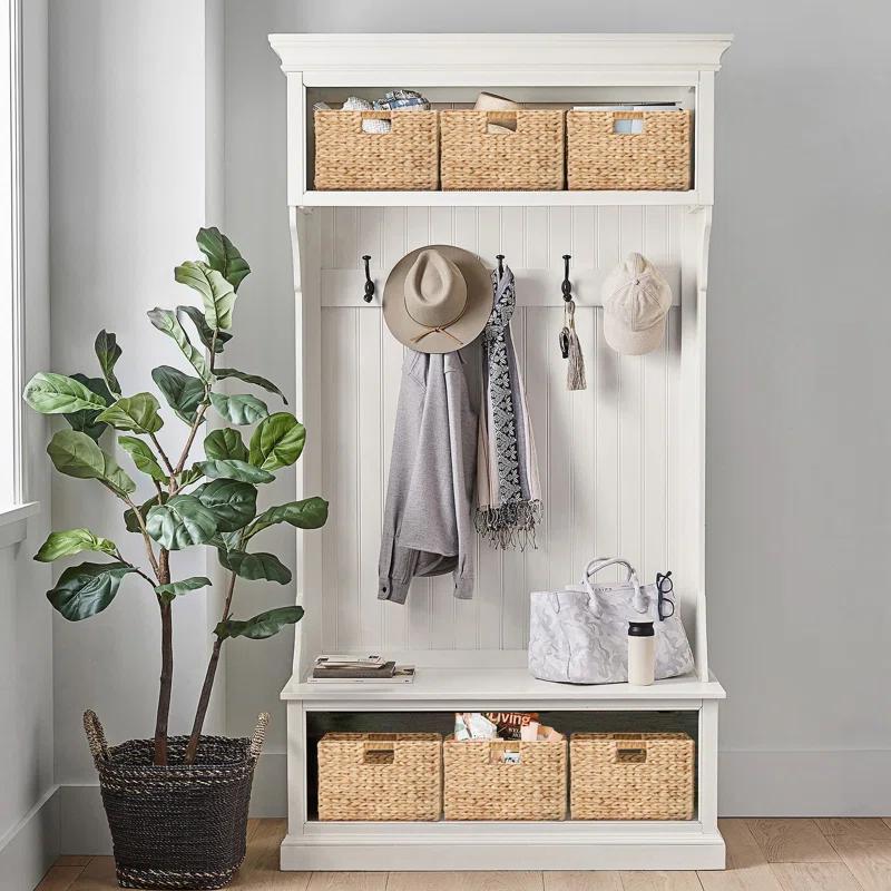 Rectangular Natural Water Hyacinth Hand Woven Rattan Wicker Storage Basket Set with Iron Wire Frame