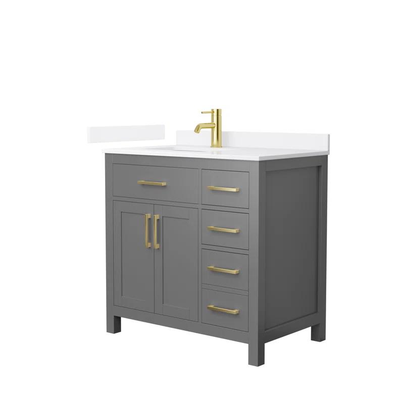 Wyndham Collection Beckett 36" Freestanding Single Bathroom Vanity with Quartz Top