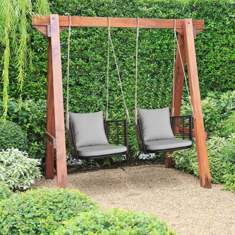 Arlmont & Co. Arlmont & Co. Patio Hanging Rattan Basket Chair Swing Hammock Chair With Seat Cushion