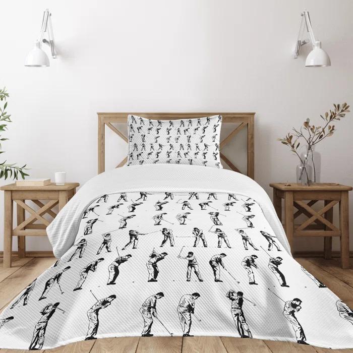 Ambesonne Ambesonne Golf Bedspread Set Golf Swing Hobby Play Black White