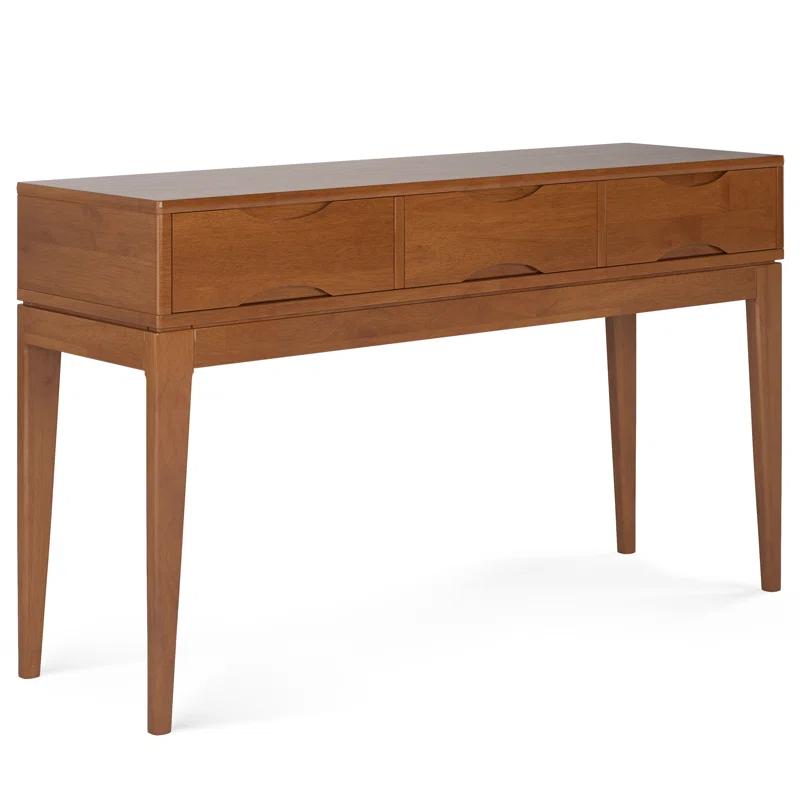 Simpli Home Harper 54"W Solid Hardwood Mid-Century Modern Storage Console Table with Drawers and Tapered Legs