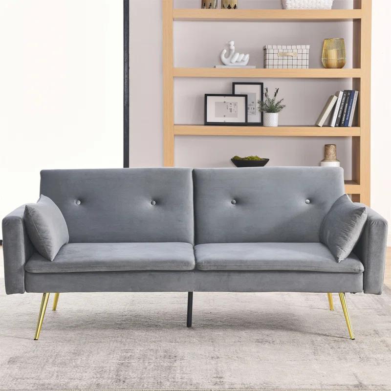 Mercer41 72.5"  Convertible Sofa Bed, Adjustable Velvet Sofa Bed - Velvet Folding Lounge Recliner - Reversible Daybed  - Ideal For Bedroom With Two Pillows And Center Leg