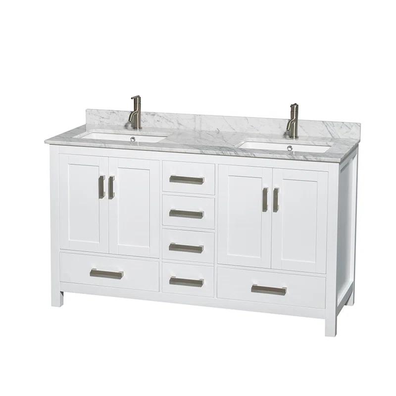 Wyndham Collection Sheffield 60" Freestanding Double Bathroom Vanity with Marble Top