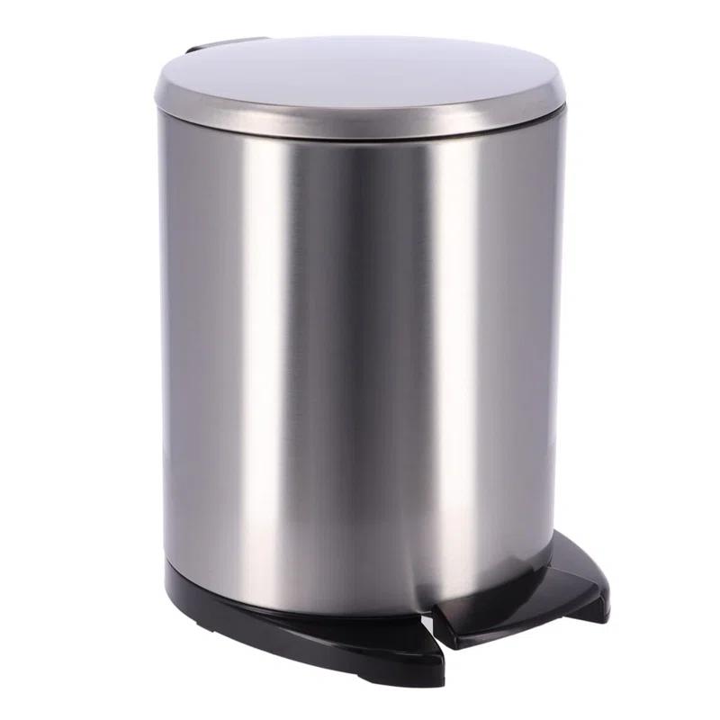 Evideco Soft Close Lid Round Metal Step on Trash Can Waste Basket  6-liters-1.6-gal.